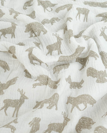 Tissu Double Gaze Ecrue Imprimé Ours - Mercerine