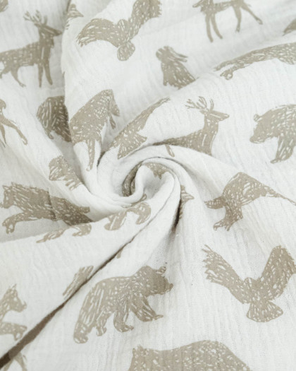Tissu Double Gaze Ecrue Imprimé Ours - Mercerine