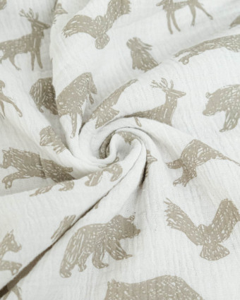 Tissu Double Gaze Ecrue Imprimé Ours - Mercerine