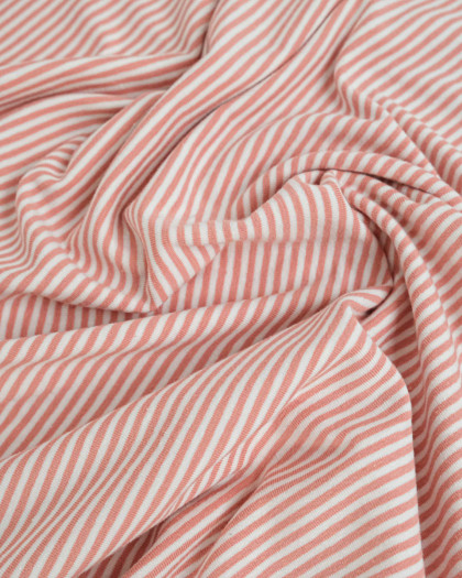 Tissu Jersey Fines Rayures Vieux Rose - Mercerine