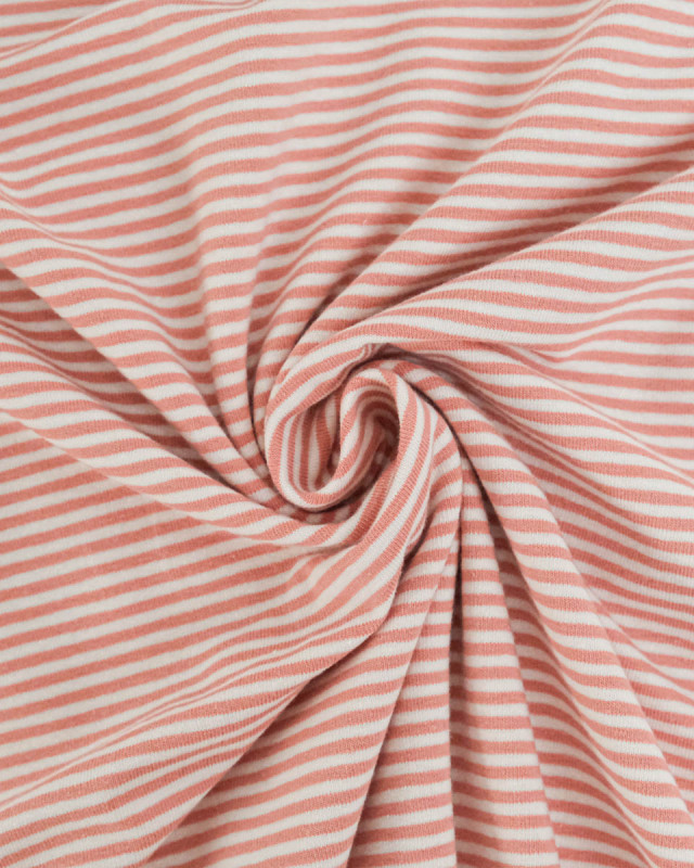 Tissu Jersey Fines Rayures Vieux Rose - Mercerine