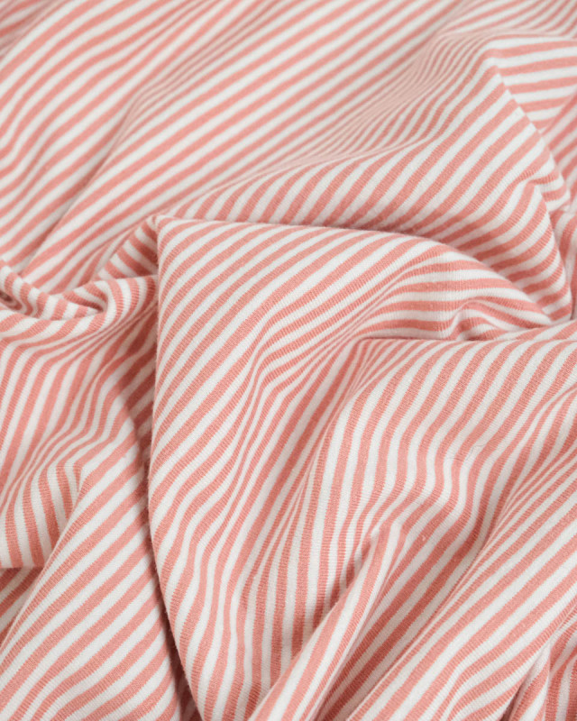 Tissu Jersey Fines Rayures Vieux Rose - Mercerine