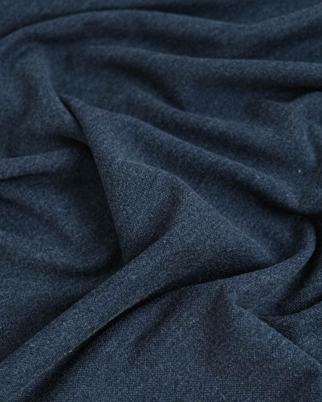 Tissu polo maille piquée bleu jean - Mercerine