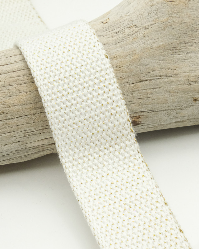 Sangle Blanc Lurex Argent / Or 3cm Coton - Mercerine