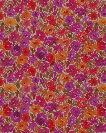 Tissu Coton Imprimé Fleurs Violet Orange Rouge - Mercerine