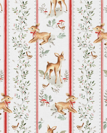 Tissu Coton Imprimé Faon Nœud Rouge - Mercerine