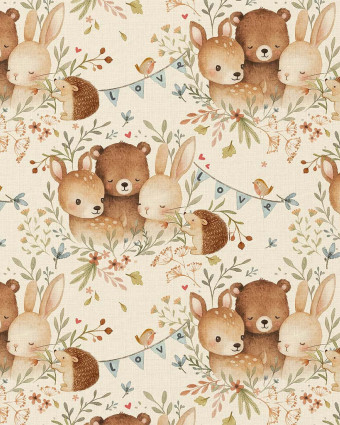 Tissu Coton Imprimé Animaux Tendres - Mercerine
