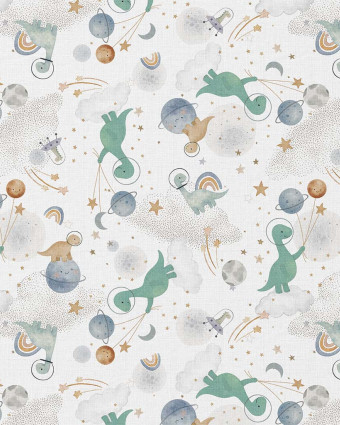 Tissu Coton Imprimé Dinosaures Spatiales - Mercerine