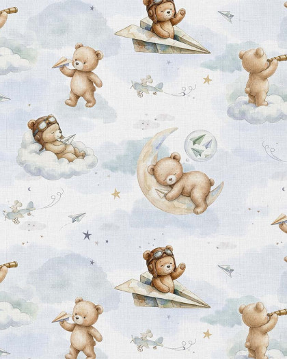 Tissu Coton Imprimé Ourson Rêveur - Mercerine