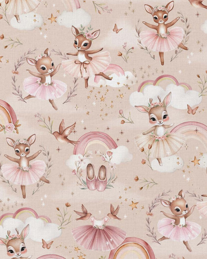 Tissu Coton Imprimé Biche Danse Classique Rose - Mercerine