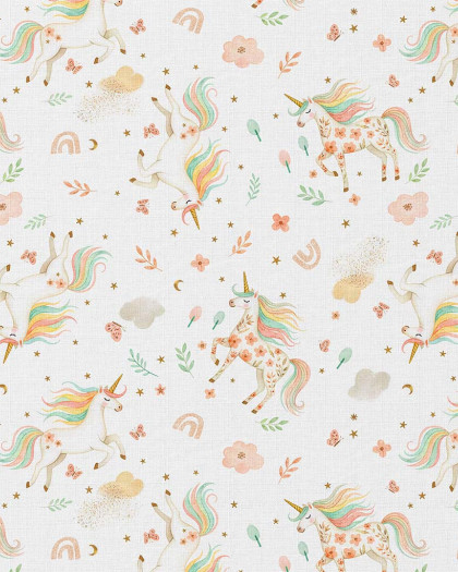 Tissu Coton Imprimé Licorne Fond Ecru - Mercerine