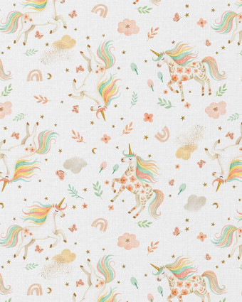 Tissu Coton Imprimé Licorne Fond Ecru - Mercerine