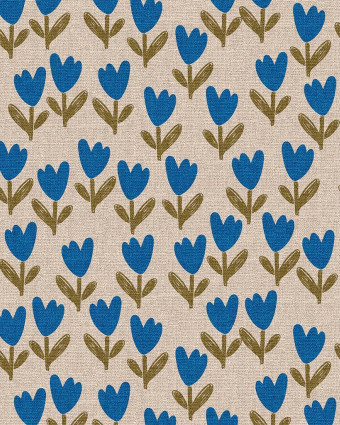 Demi Natte Tulipes Bleu Fond Beige - Mercerine