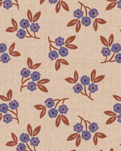 Demi Natte Trio de Fleurs Bleu Fond Beige - Mercerine