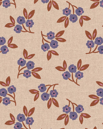 Demi Natte Trio de Fleurs Bleu Fond Beige - Mercerine