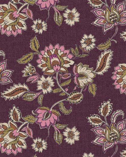 Demi Natte Fleurs Sauvages Fond Aubergine - Mercerine