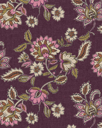 Demi Natte Fleurs Sauvages Fond Aubergine - Mercerine