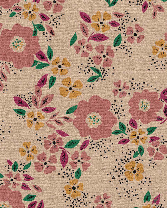 Demi Natte Fleurs Vieux Rose Fond Lin - Mercerine