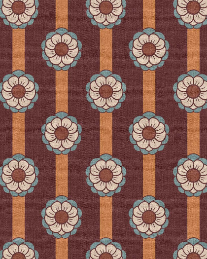 Demi Natte Motif Fleurs à Rayures Bordeaux - Mercerine