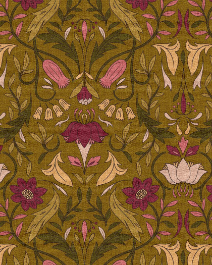 Demi Natte Motif Fleurs Douce Ocre - Mercerine
