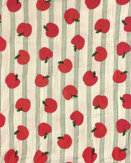 Tissu Double Gaze Pommes à Rayures Vertes - Mercerine