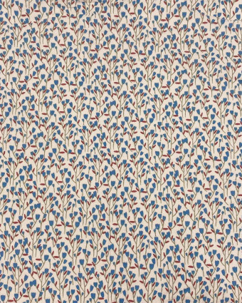 Tissu Double Gaze Petites Fleurs Bleu Fond Ecru - Mercerine