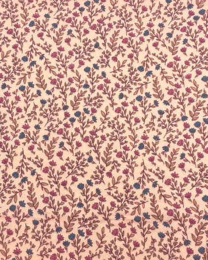 Tissu Double Gaze Petites Fleurs Rose Saumon - Mercerine