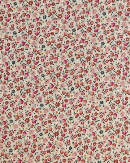 Tissu Double Gaze Motif Petites Fleurs Rose Bleu - Mercerine