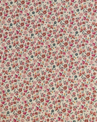 Tissu Double Gaze Motif Petites Fleurs Rose Bleu - Mercerine