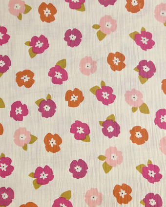 Tissu Double Gaze Motif Fleurs Rose Violet - Mercerine