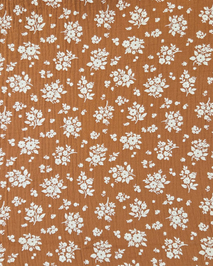 Tissu Double Gaze Motif Fleuri Caramel - Mercerine