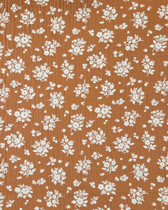 Tissu Double Gaze Motif Fleuri Caramel - Mercerine