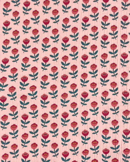 Tissu Double Gaze Motif Rose - Mercerine