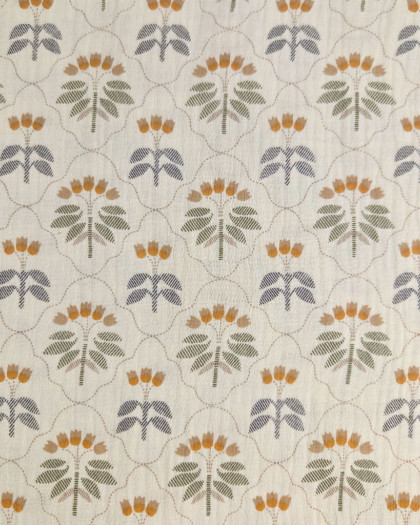Tissu Double Gaze Motif Fleuri Ecru - Mercerine