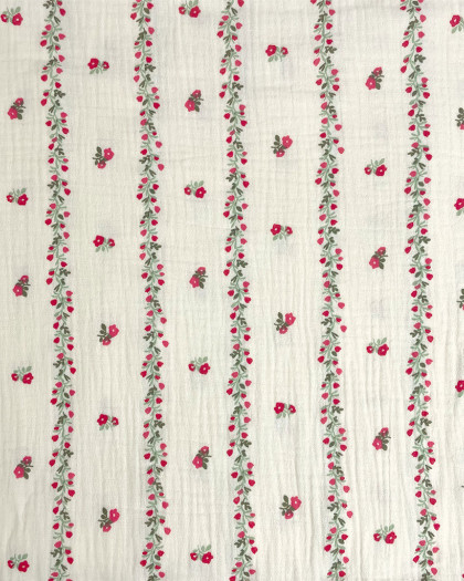 Tissu Double Gaze Petites Fleurs Rouge - Mercerine