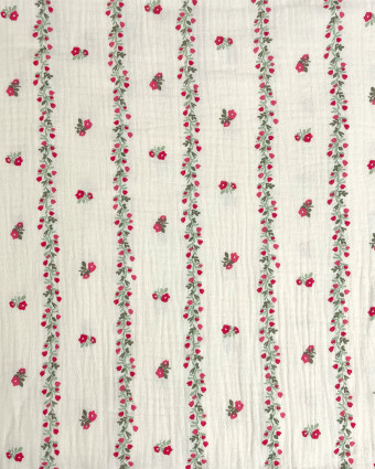 Tissu Double Gaze Petites Fleurs Rouge - Mercerine