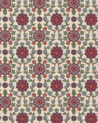 Tissu Coton Motif Fleurs Arabesque Fond Ecru - Mercerine
