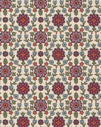 Tissu Coton Motif Fleurs Arabesque Fond Ecru - Mercerine