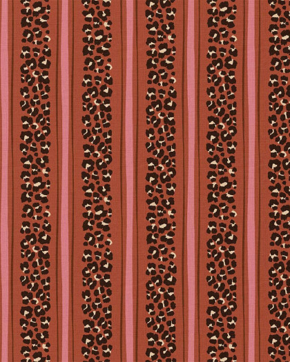 Tissu Coton Motif Rayures Léopard Café Rose - Mercerine