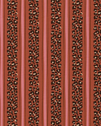 Tissu Coton Motif Rayures Léopard Café Rose - Mercerine