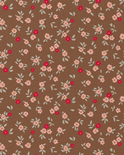 Tissu Coton Motif Petites Fleurs Fond Marron - Mercerine