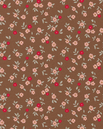 Tissu Coton Motif Petites Fleurs Fond Marron - Mercerine