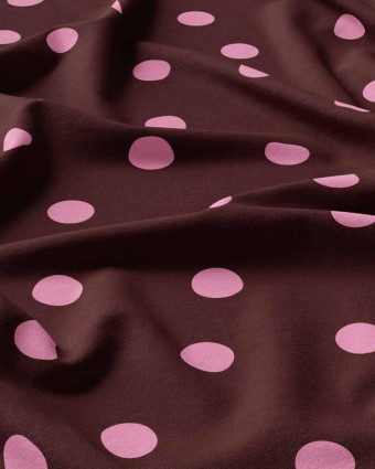 Tissu Viscose à Pois Rose Fond Bordeaux - Mercerine