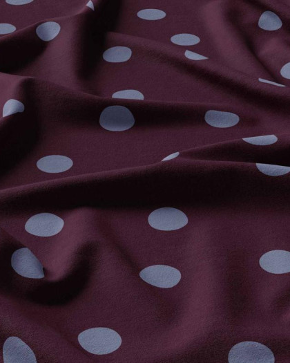 Tissu Viscose à Pois Bleu Fond Aubergine - Mercerine