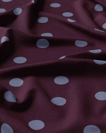 Tissu Viscose à Pois Bleu Fond Aubergine - Mercerine