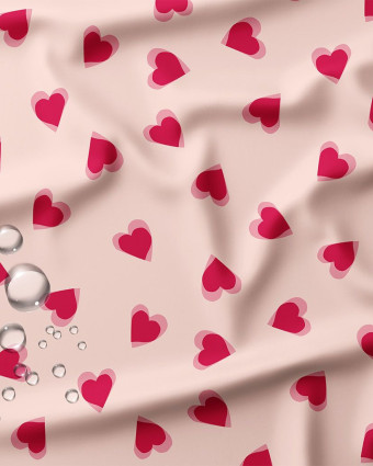 Tissu Imperméable Imprimé Cœur Fond Rose - Mercerine