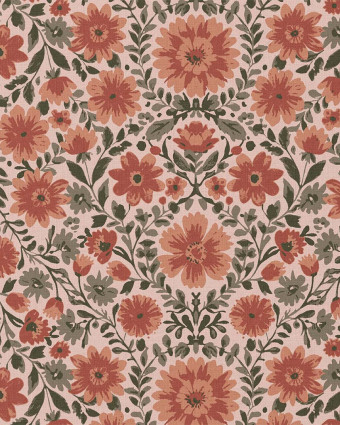 Tissu Coton Motif Fleurs Anciennes Terracotta - Mercerine