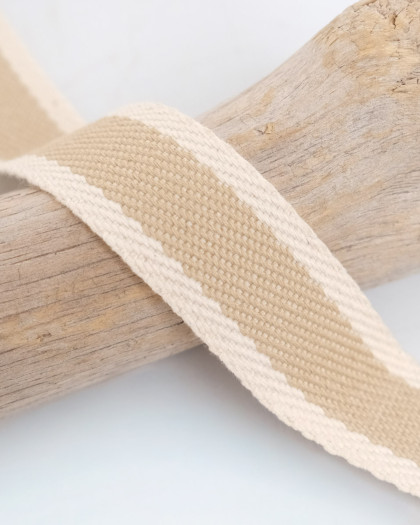 Sangle Coton Effet Lin Rayures Naturel - Mercerine