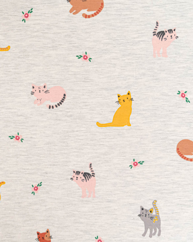 Tissu Jersey Gris Chiné Motif Chat - Mercerine