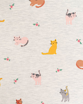 Tissu Jersey Gris Chiné Motif Chat - Mercerine